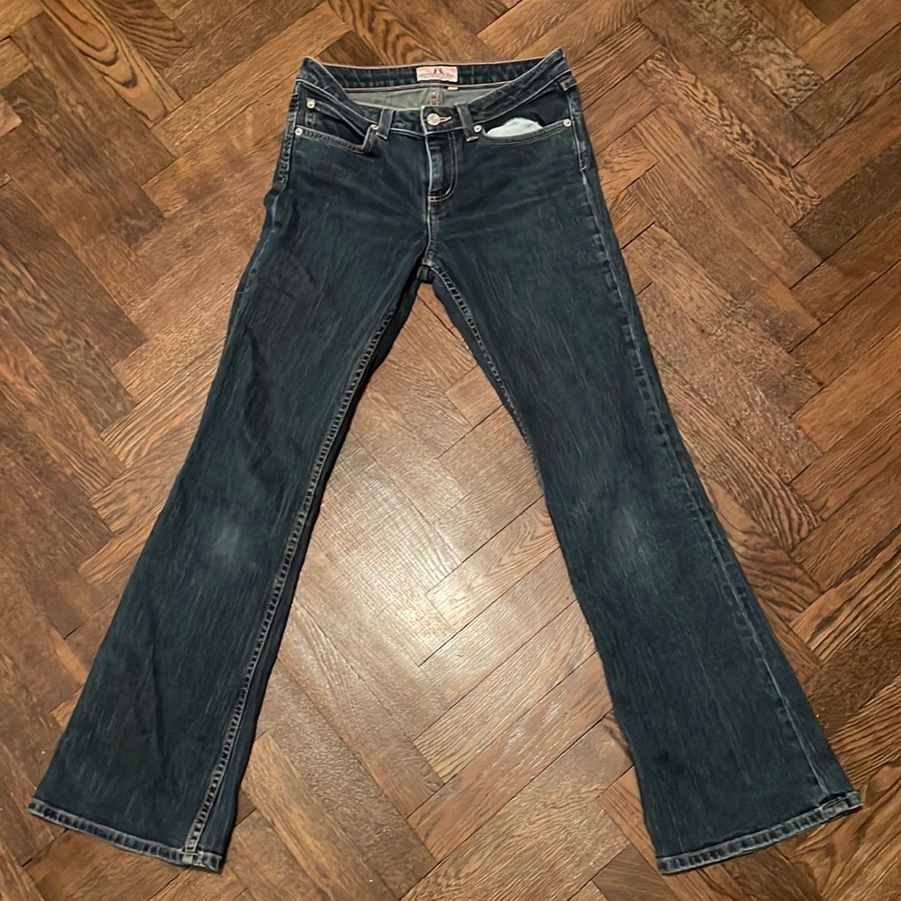 juicy couture low rise flare dark wash jeans